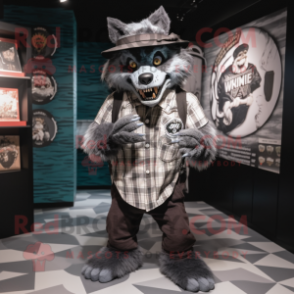 nan Werewolf mascot costume character dressed with a Graphic Tee and Hat pins