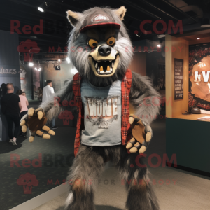 nan Werewolf mascot costume character dressed with a Graphic Tee and Hat pins