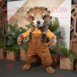 Rust Pangolin mascot costume character dressed with a Romper and Suspenders