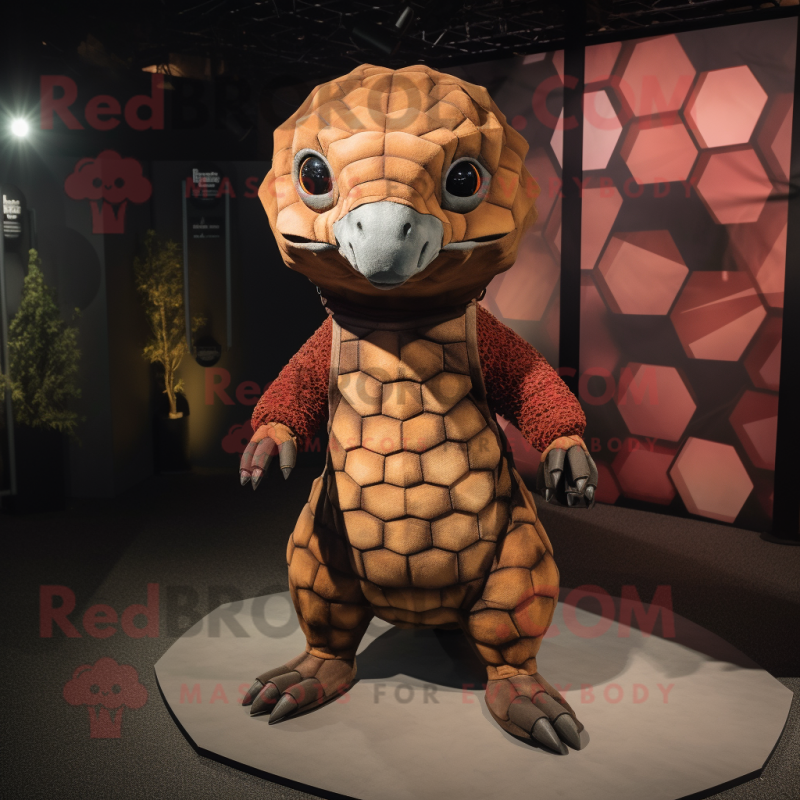 Rust Pangolin mascot costume character dressed with a Romper and Suspenders Rust Pangolin mascot costume character dressed with a Romper and Suspenders