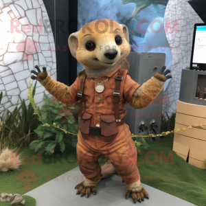 Rust Pangolin mascot costume character dressed with a Romper and Suspenders