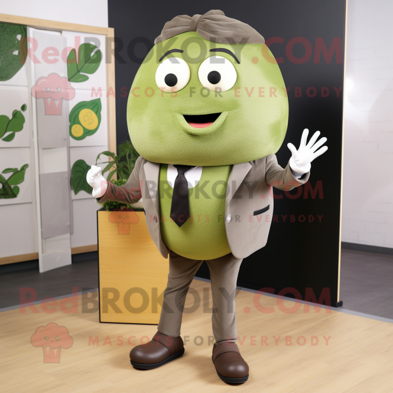 Olive Meatballs mascot costume character dressed with a Blazer and Headbands Olive Meatballs mascot costume character dressed with a Blazer and Headbands