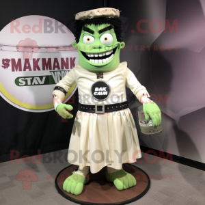 Cream Frankenstein mascot costume character dressed with a Circle Skirt and Belts
