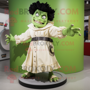 Cream Frankenstein mascot costume character dressed with a Circle Skirt and Belts