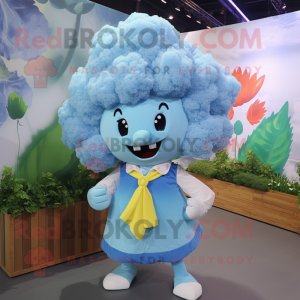 Sky Blue Cauliflower mascot costume character dressed with a Dress Shirt and Hair clips
