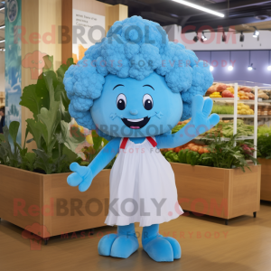 Sky Blue Cauliflower mascot costume character dressed with a Dress Shirt and Hair clips