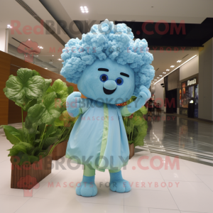 Sky Blue Cauliflower mascot costume character dressed with a Dress Shirt and Hair clips