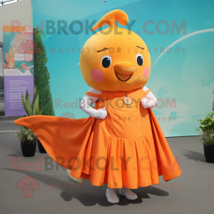 Orange Narwhal mascot costume character dressed with a A-Line Skirt and Anklets