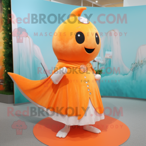 Orange Narwhal mascot costume character dressed with a A-Line Skirt and Anklets