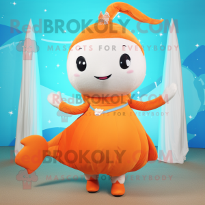 Orange Narwhal mascot costume character dressed with a A-Line Skirt and Anklets