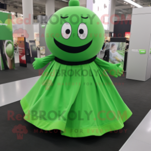 Green Squash mascot costume character dressed with a Circle Skirt and Backpacks