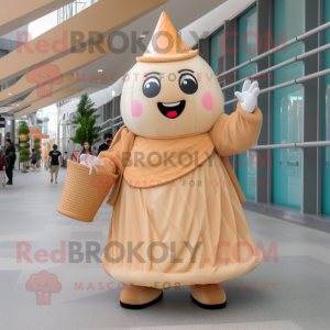 Tan Ice Cream Cone mascot costume character dressed with a Maxi Skirt and Handbags