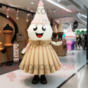 Tan Ice Cream Cone mascot costume character dressed with a Maxi Skirt and Handbags