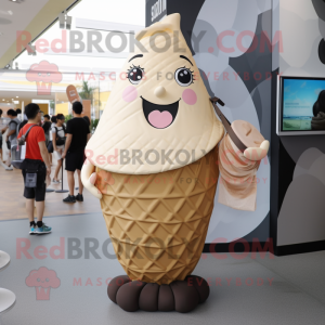 Tan Ice Cream Cone mascot costume character dressed with a Maxi Skirt and Handbags