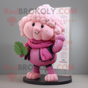 Pink Cauliflower mascot costume character dressed with a Trousers and Scarf clips