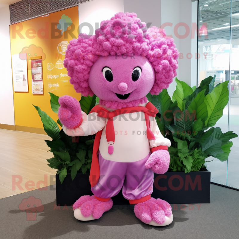 Pink Cauliflower mascot costume character dressed with a Trousers and Scarf clips