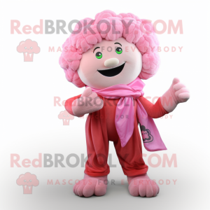 Pink Cauliflower mascot costume character dressed with a Trousers and Scarf clips