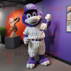 Lavender Baseball Glove mascot costume character dressed with a Cover-up and Hairpins