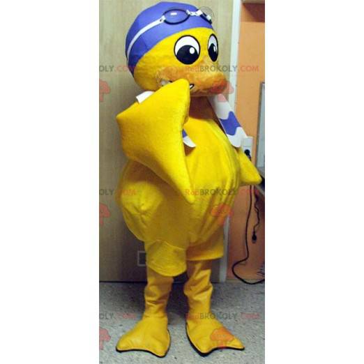 Mascot yellow chick with a swimming cap - Redbrokoly.com
