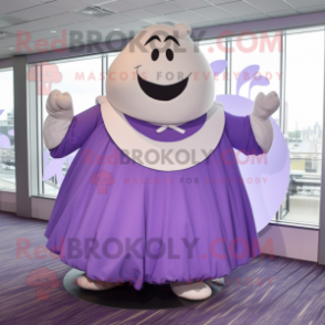 Lavender Strongman mascot costume character dressed with a Circle Skirt and Ties