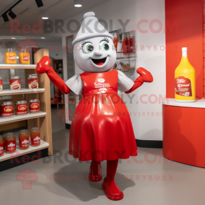 Silver Bottle Of Ketchup mascot costume character dressed with a Mini Skirt and Mittens