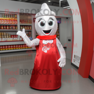 Silver Bottle Of Ketchup mascot costume character dressed with a Mini Skirt and Mittens