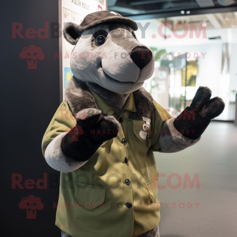 nan Tapir mascot costume character dressed with a Vest and Mittens