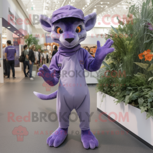 Lavender Chupacabra mascot costume character dressed with a Jumpsuit and Hats