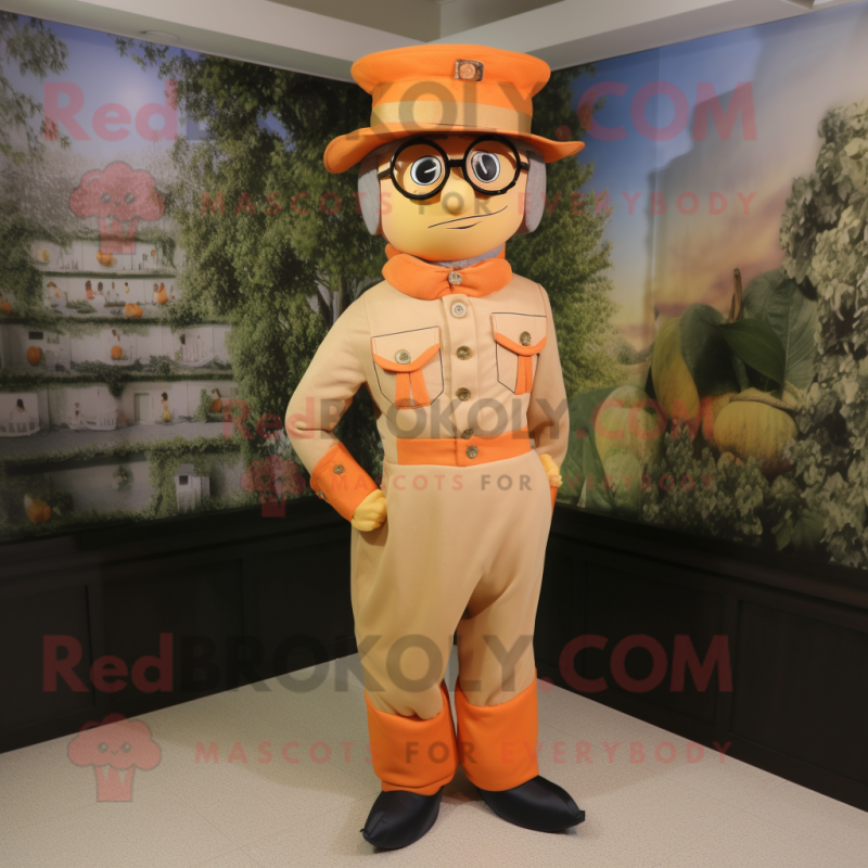 Peach Civil War Soldier mascot costume character dressed with a Trousers and Eyeglasses Peach Civil War Soldier mascot costume character dressed with a Trousers and Eyeglasses