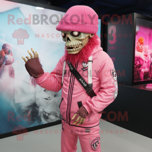 Pink Undead mascot costume character dressed with a Windbreaker and Berets