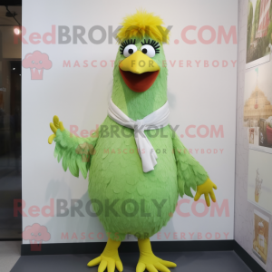 Green Butter Chicken mascot costume character dressed with a Pencil Skirt and Scarf clips