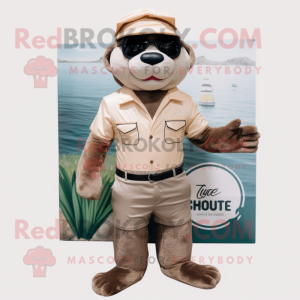 Beige Otter maskot kostym...