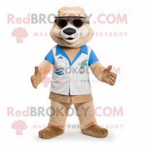 Beige Otter mascot costume character dressed with a Playsuit and Sunglasses