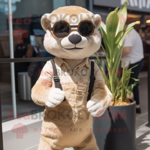 Beige Otter mascot costume character dressed with a Playsuit and Sunglasses