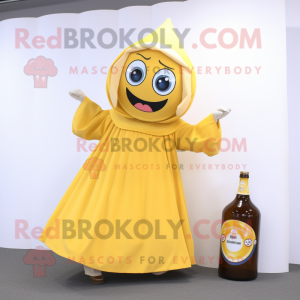 Gold Bottle Of Mustard mascot costume character dressed with a Circle Skirt and Shawls