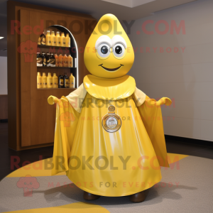 Gold Bottle Of Mustard mascot costume character dressed with a Circle Skirt and Shawls