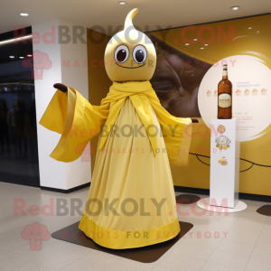 Gold Bottle Of Mustard mascot costume character dressed with a Circle Skirt and Shawls