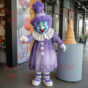 Lavender Clown mascot costume character dressed with a Dress and Hats