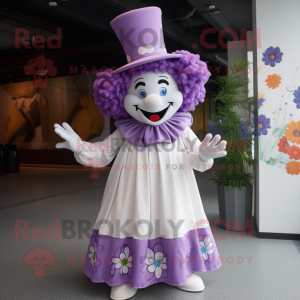Lavender Clown mascot costume character dressed with a Dress and Hats