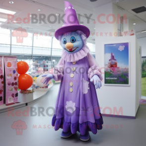 Lavender Clown mascot costume character dressed with a Dress and Hats