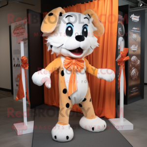 Orange Ermine mascot costume character dressed with a Running Shorts and Bow ties