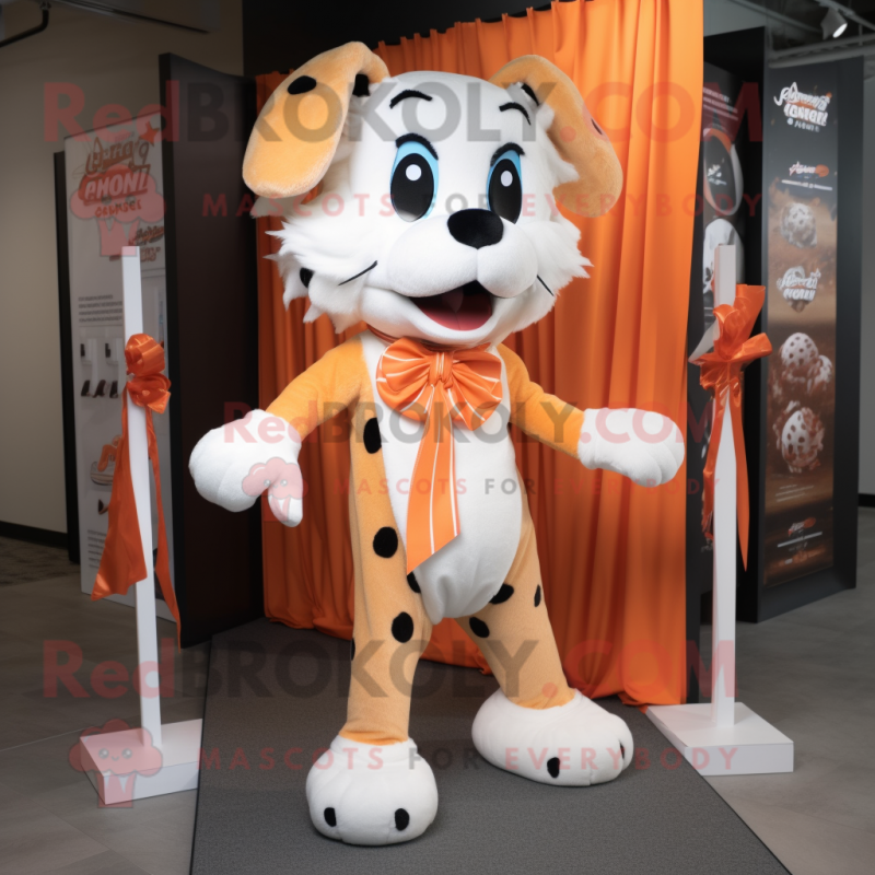 Orange Ermine mascot costume character dressed with a Running Shorts and Bow ties Orange Ermine mascot costume character dressed with a Running Shorts and Bow ties