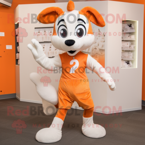 Orange Ermine mascot costume character dressed with a Running Shorts and Bow ties