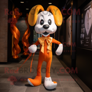 Orange Ermine mascot costume character dressed with a Running Shorts and Bow ties