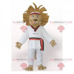 Bruine leeuw mascotte in witte kimono - Redbrokoly.com