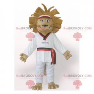 Mascote leão marrom em quimono branco - Redbrokoly.com
