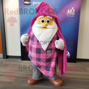 Pink Wizard mascot costume character dressed with a Flannel Shirt and Scarf clips