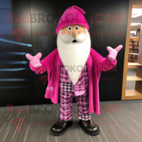 Pink Wizard mascot costume character dressed with a Flannel Shirt and Scarf clips