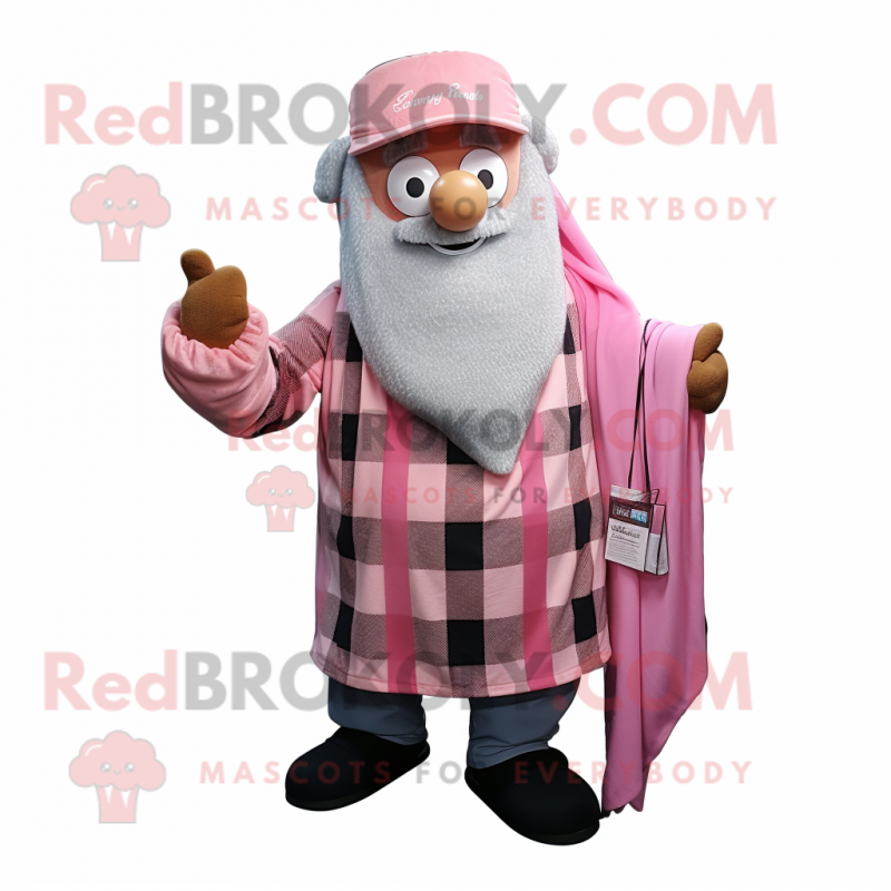 Pink Wizard mascot costume character dressed with a Flannel Shirt and Scarf clips