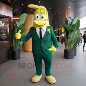 Forest Green Banana mascot costume character dressed with a Suit and Pocket squares